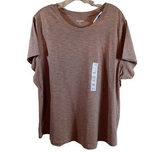 Old Navy Everywear Women's Brown Striped Short Sleeve Blouse Top Size XXL NWT